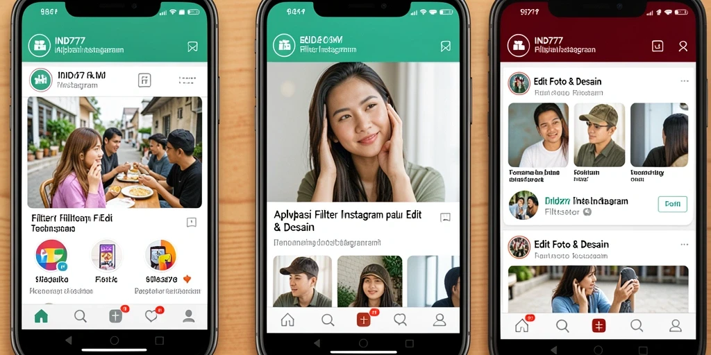 Antarmuka IND777 dengan berbagai pilihan filter Instagram yang menarik.