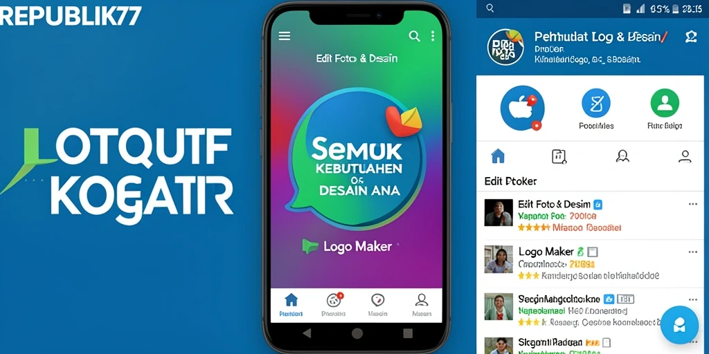 Tampilan antarmuka aplikasi REPUBLIK77 untuk pembuat logo yang mudah digunakan.