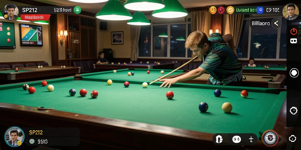 Antarmuka permainan Billiard yang menarik dan responsif.